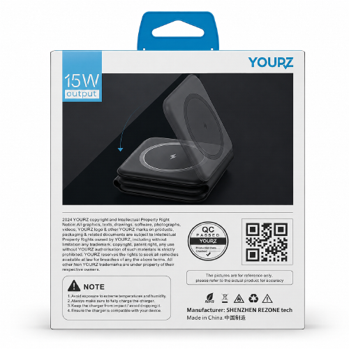 YOURZ Magnetic Wireless 3IN1 Foldable Fast Charger 15W Z37  - Black